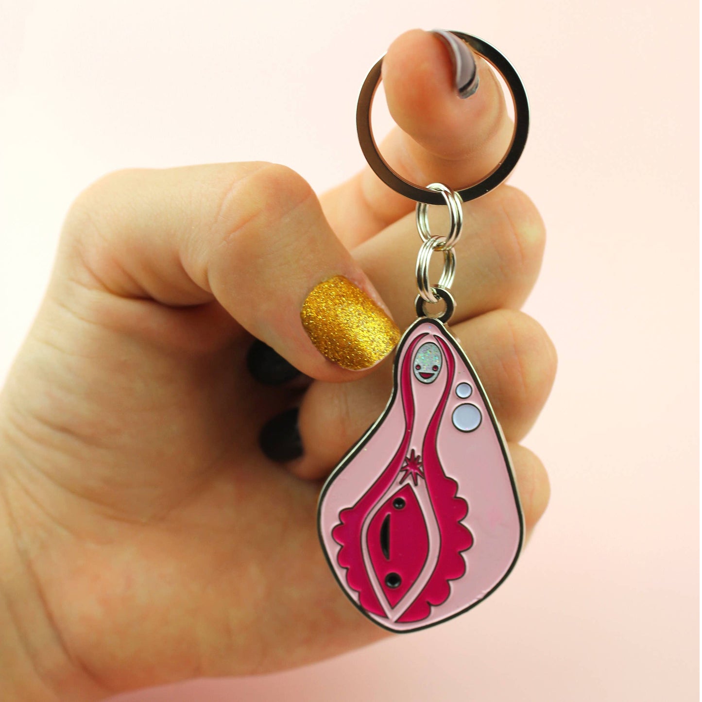 Vagina+Vulva Keychain With Sparkly Clit Face