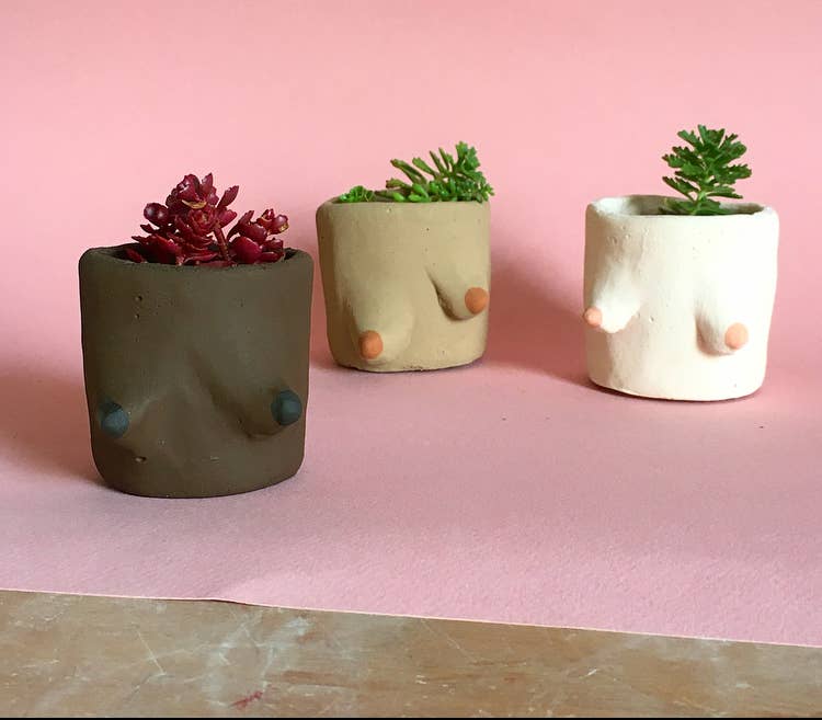 Painted Cement Boob Pots