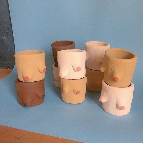 Painted Cement Boob Pots